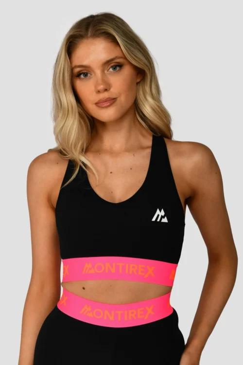 Icon Contrast Sports Bra - Black/Neon Pink/Fiery Orange