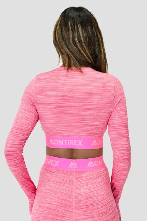 Icon Lite Long Sleeve Crop Top - Pink Multi -Urban Sport Wear Store ICON LITE LS CROP FUCHSHIA CANDY FLOSS PINK ROSE FRAMBOISE close back scaled