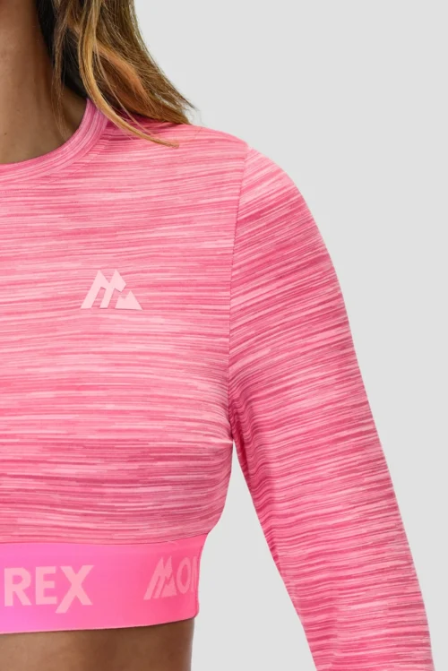 Icon Lite Long Sleeve Crop Top - Pink Multi -Urban Sport Wear Store ICON LITE LS CROP FUCHSHIA CANDY FLOSS PINK ROSE FRAMBOISE logo detail scaled