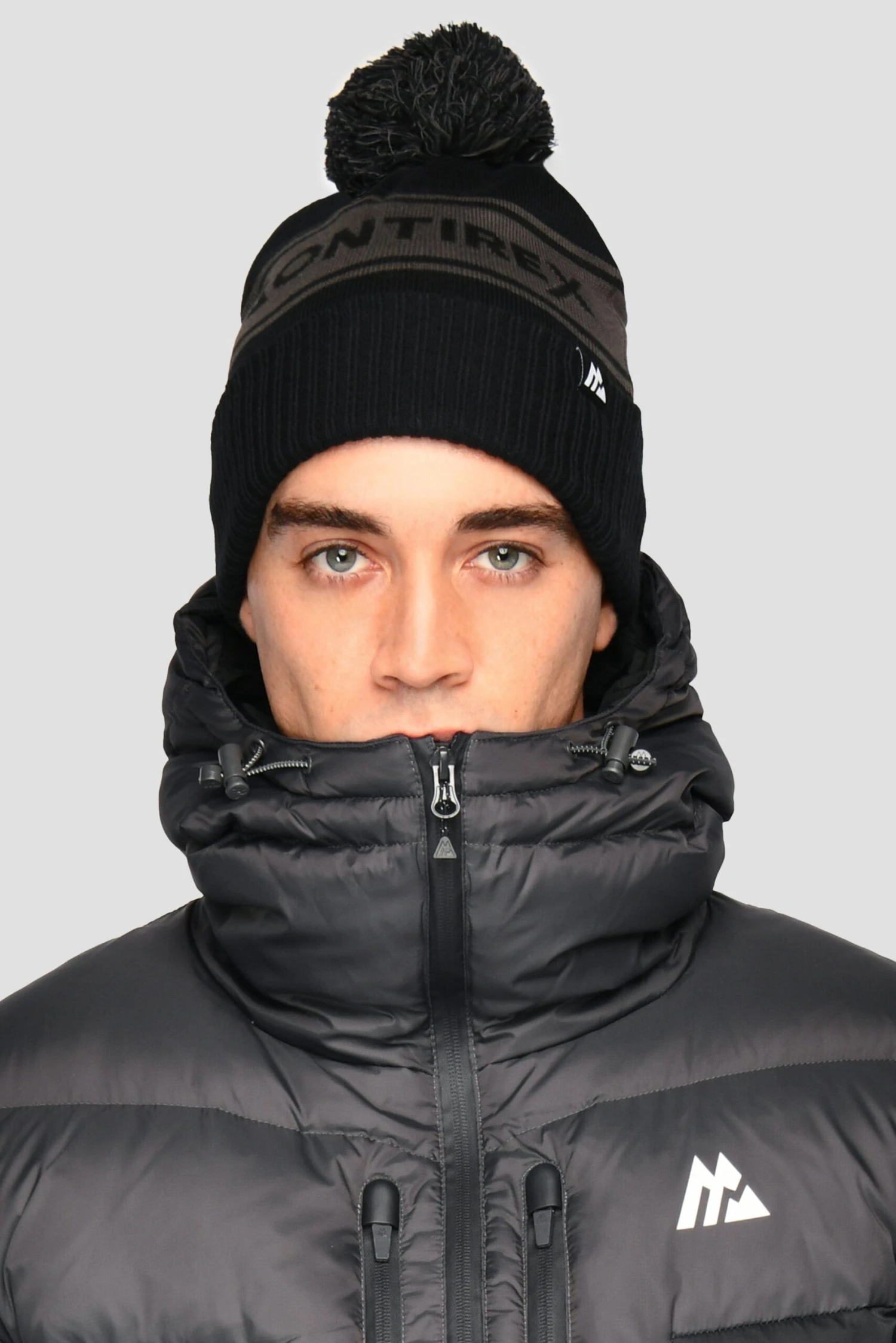 Peak Pom Beanie Hat - Black/Jet Grey 1 Peak Pom Beanie Hat - Black/Jet Grey