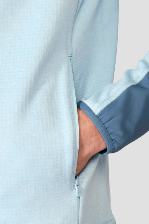 Summit Poly 1/4 Zip - Moonstone Marl/Steel Blue -Urban Sport Wear Store SUMMIT POLY 1 4 ZIP MOONSTONE MARL STEEL BLUE close sleeve detail scaled