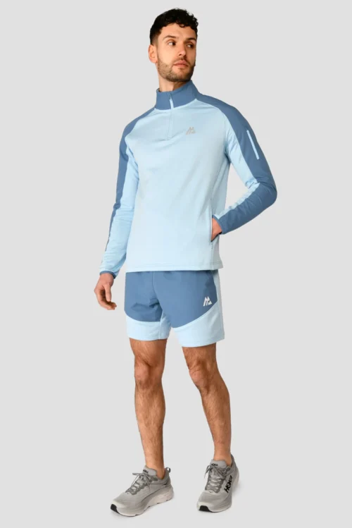 Summit Poly Short - Moonstone Marl/Steel Blue -Urban Sport Wear Store SUMMIT POLY 1 4 ZIP MOONSTONE MARL STEEL BLUE front 1 scaled