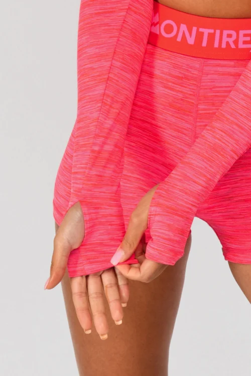 Trail Icon Long Sleeve Crop - Neon Pink/Red -Urban Sport Wear Store TRAIL ICON LS CROP NEON PINK MAGENTA PINK PUNCH SHOCKING PINK FIESTA RED sleeve detail scaled
