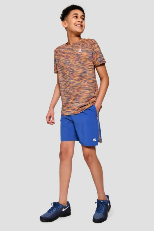 Junior Trail Panel Short - Cobalt/Neon Orange/Lime/Blue -Urban Sport Wear Store TRAIL PANEL SHORT COBALT SAFETY ORANGE LIME FROST full front scaled