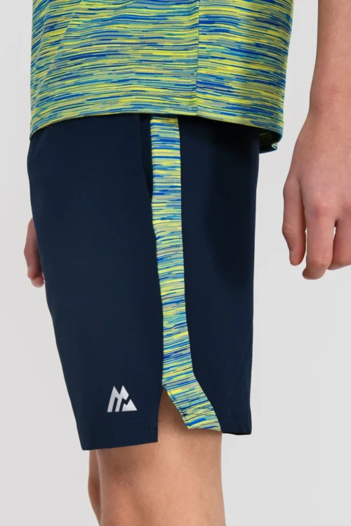 Junior Trail Panel Short - Navy/Neon Blue/Lime -Urban Sport Wear Store TRAIL PANEL SHORT MIDNIGHT BLUE NEON BLUE LIME FROST logo detail scaled
