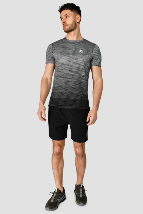 Trail Seamless T-Shirt - Black/Grey Multi -Urban Sport Wear Store TRAIL SEAMLESS TEE BLACK WHITE CEMENT GREY full front scaled