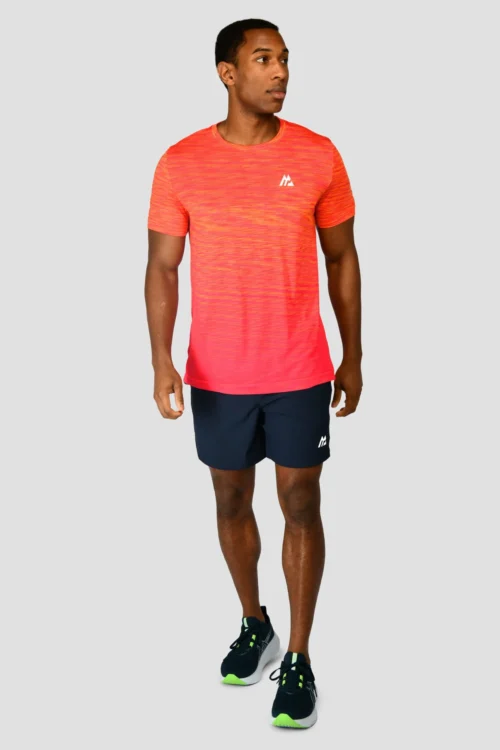 Trail Seamless T-Shirt - Fiery Orange/Hot Pink/Hibiscus -Urban Sport Wear Store TRAIL SEAMLESS TEE FIERY ORANGE HOT PINK HIBISCUS front scaled