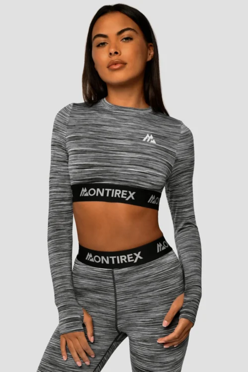 Trail Icon Long Sleeve Crop - Black/Grey Multi